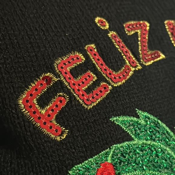 Feliz Navidad Ugly Christmas Sweater Santa Chili Peppers Avocado Sequins Small - Picture 6 of 12